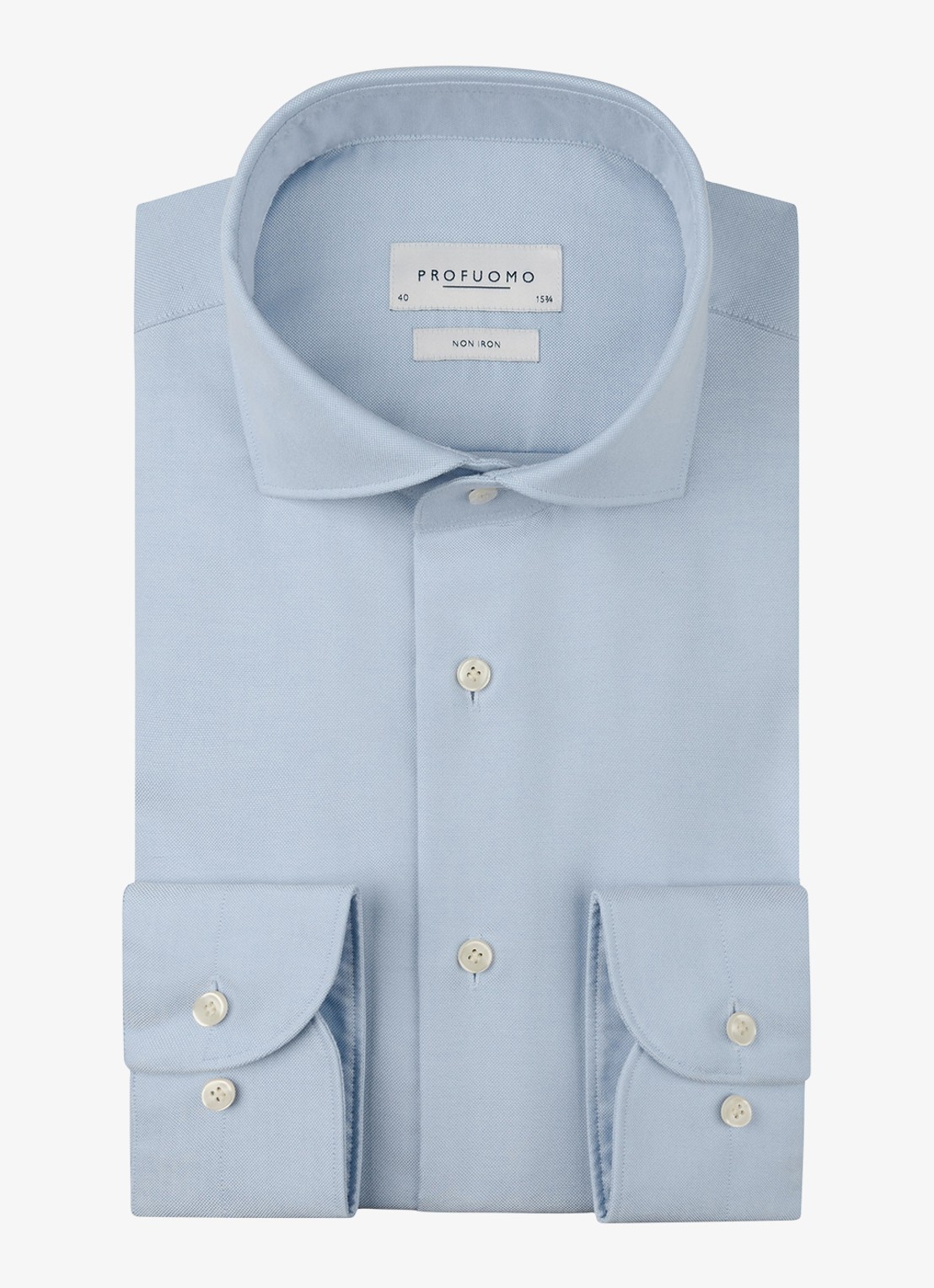 Profuomo Slim fit strijkvrij shirt met cutaway kraag - voorkant blauw