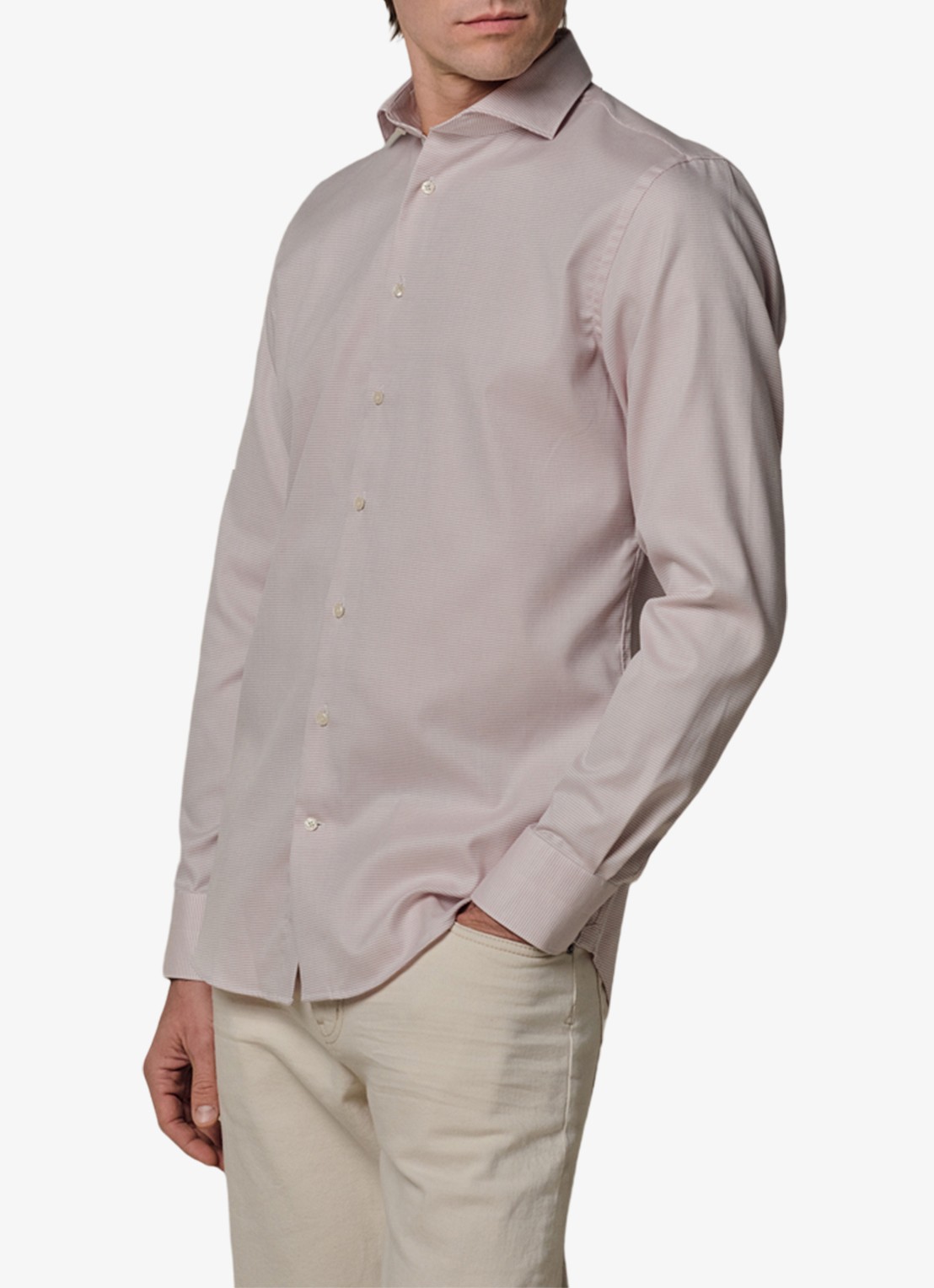 Profuomo Slim fit strijkvrij shirt met cutaway kraag - detail 4 roze