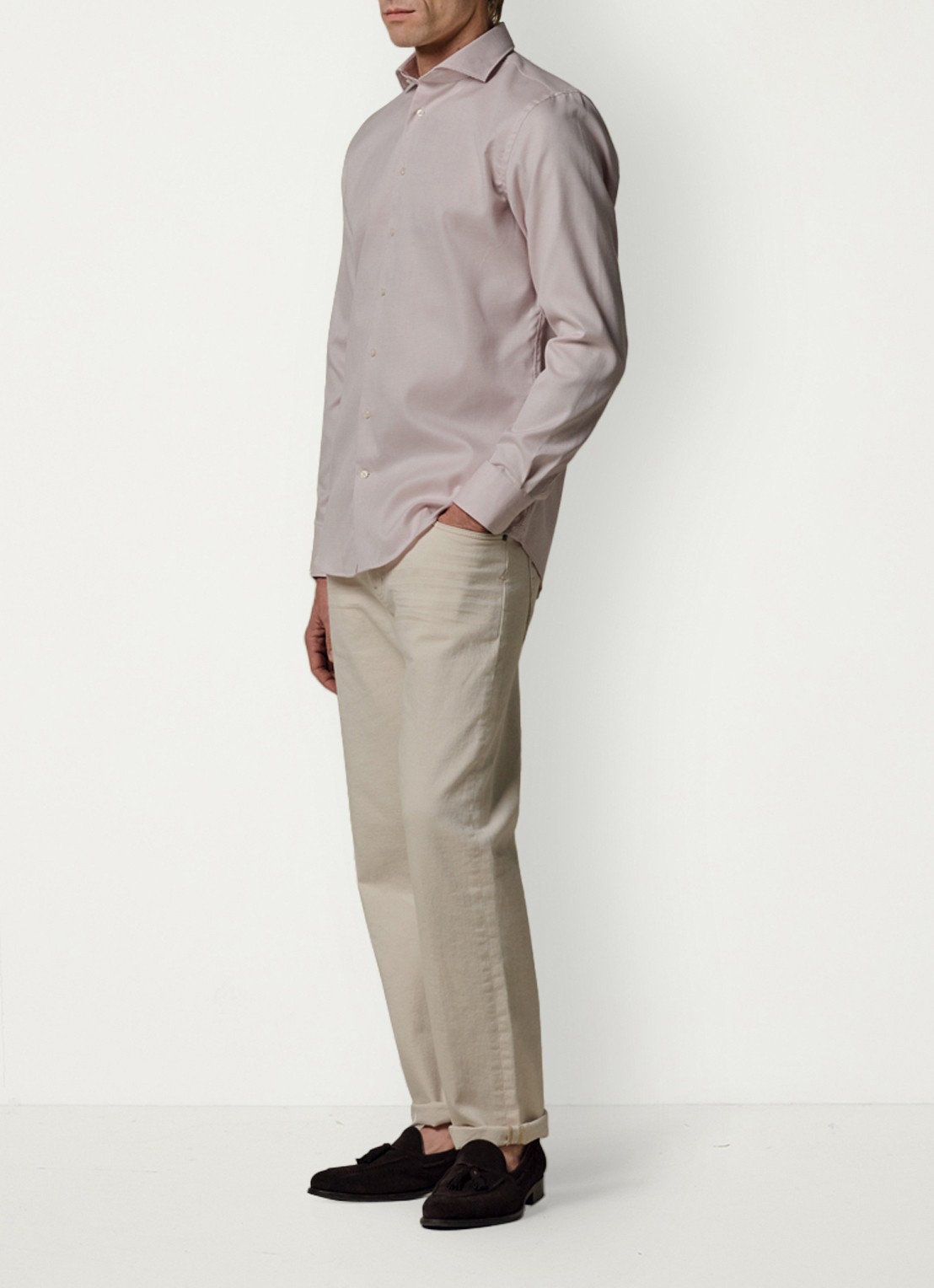 Profuomo Slim fit strijkvrij shirt met cutaway kraag - voorkant 3 roze
