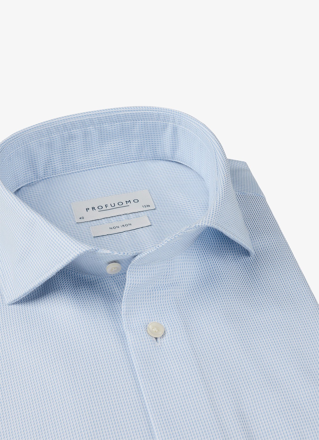 Profuomo Slim fit strijkvrij shirt met cutaway kraag - detail blauw
