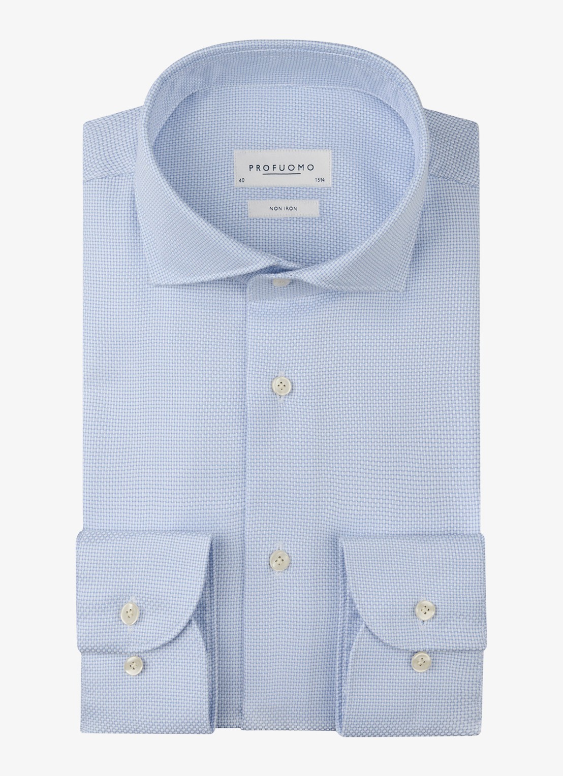 Profuomo Slim fit strijkvrij shirt met cutaway kraag - voorkant blauw