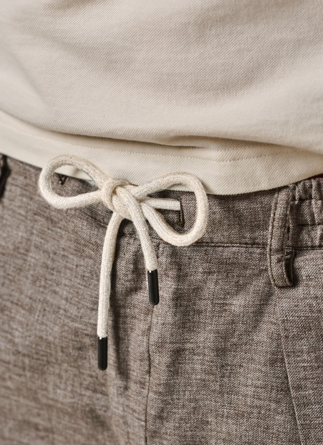 Profuomo Straight fit broek in linnenblend - detail 4 bruin