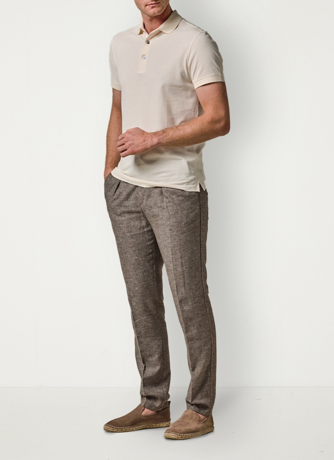 Profuomo Straight fit broek in linnenblend - voorkant 2 bruin