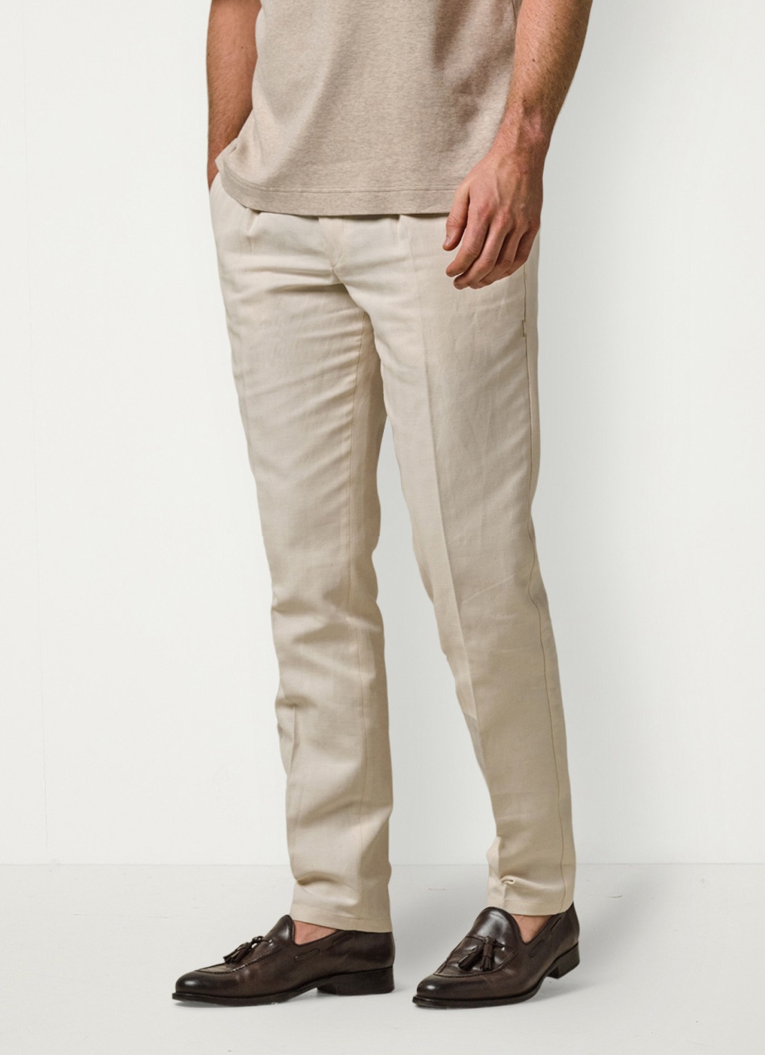 Profuomo Straight fit chino in linnenblend - detail 3 wit