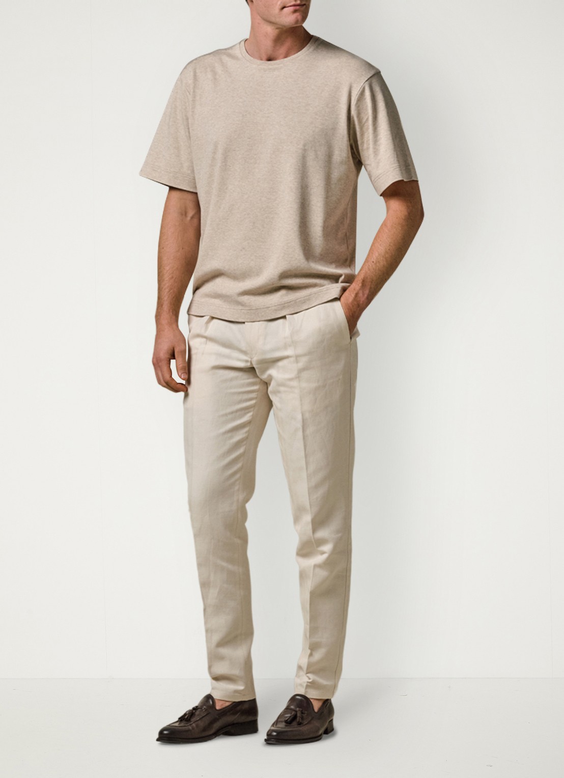 Profuomo Straight fit chino in linnenblend - voorkant 2 wit