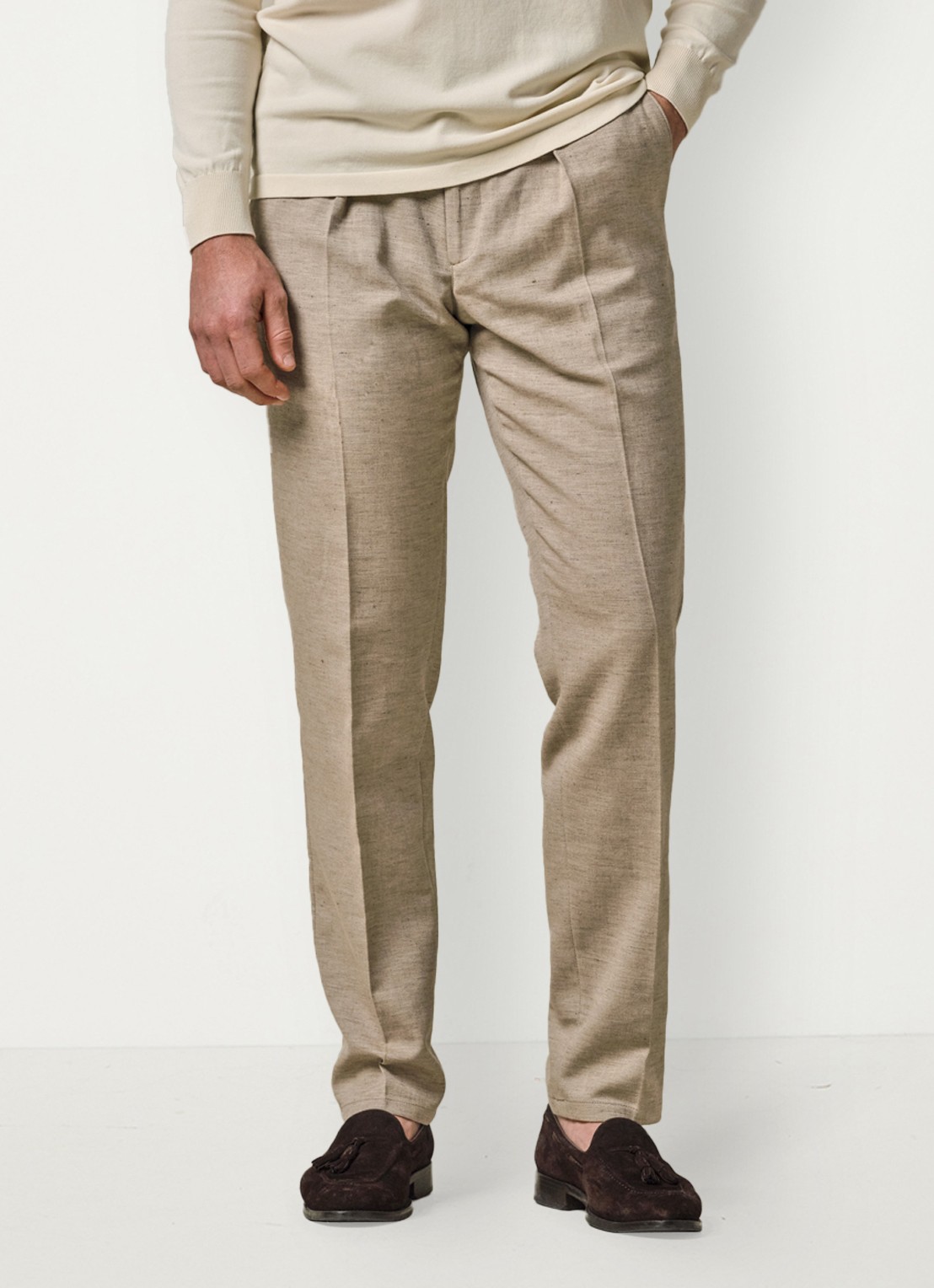 Profuomo Straight fit chino in linnenblend - detail 3 zand