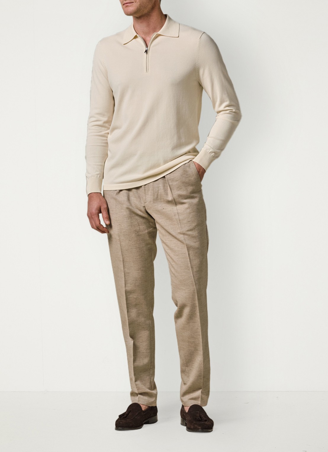 Profuomo Straight fit chino in linnenblend - voorkant 2 zand