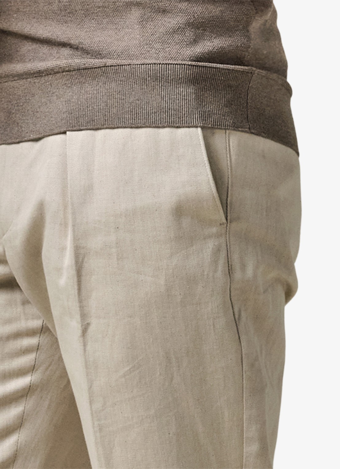 Profuomo Straight fit chino in linnenblend - detail 4 zand