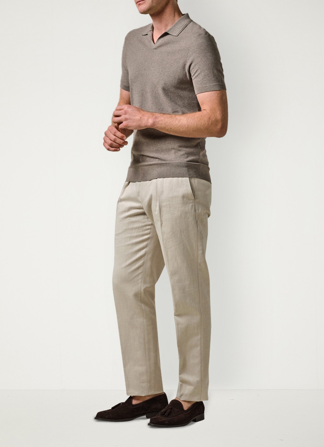 Profuomo Straight fit chino in linnenblend - voorkant 2 zand