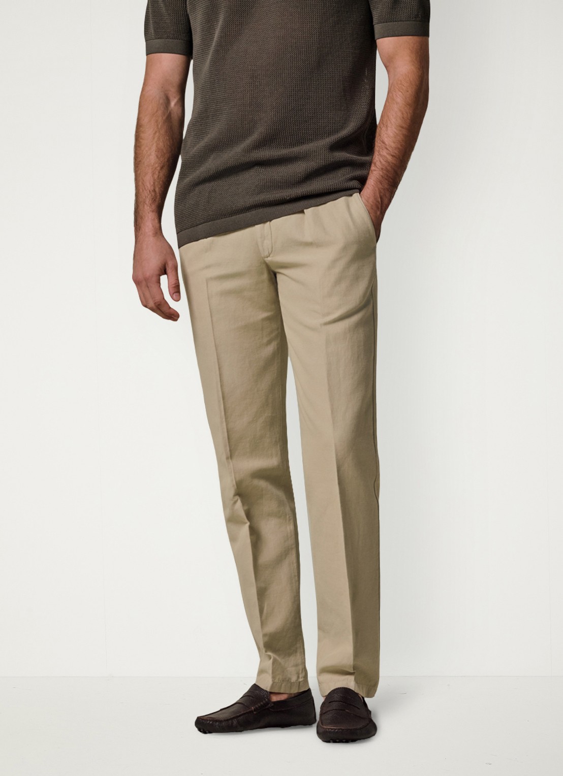 Profuomo Straight fit chino katoen linen blend - detail 4 zand
