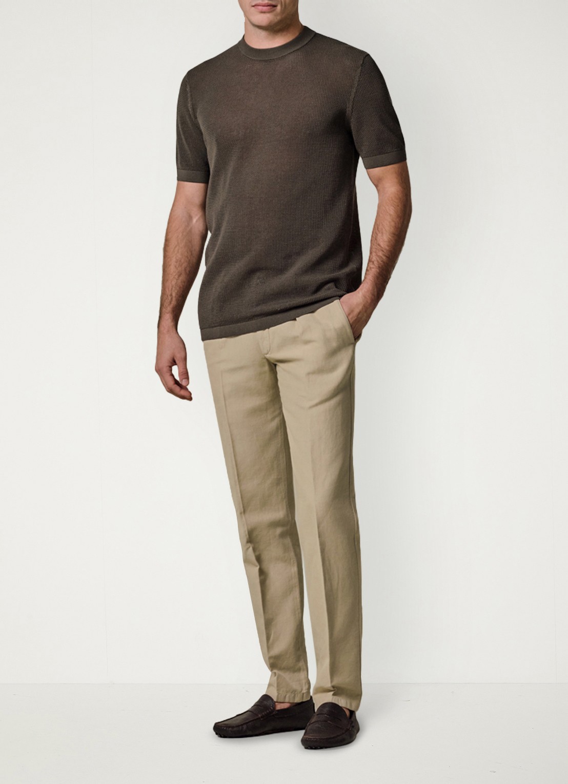 Profuomo Straight fit chino katoen linen blend - voorkant 2 zand