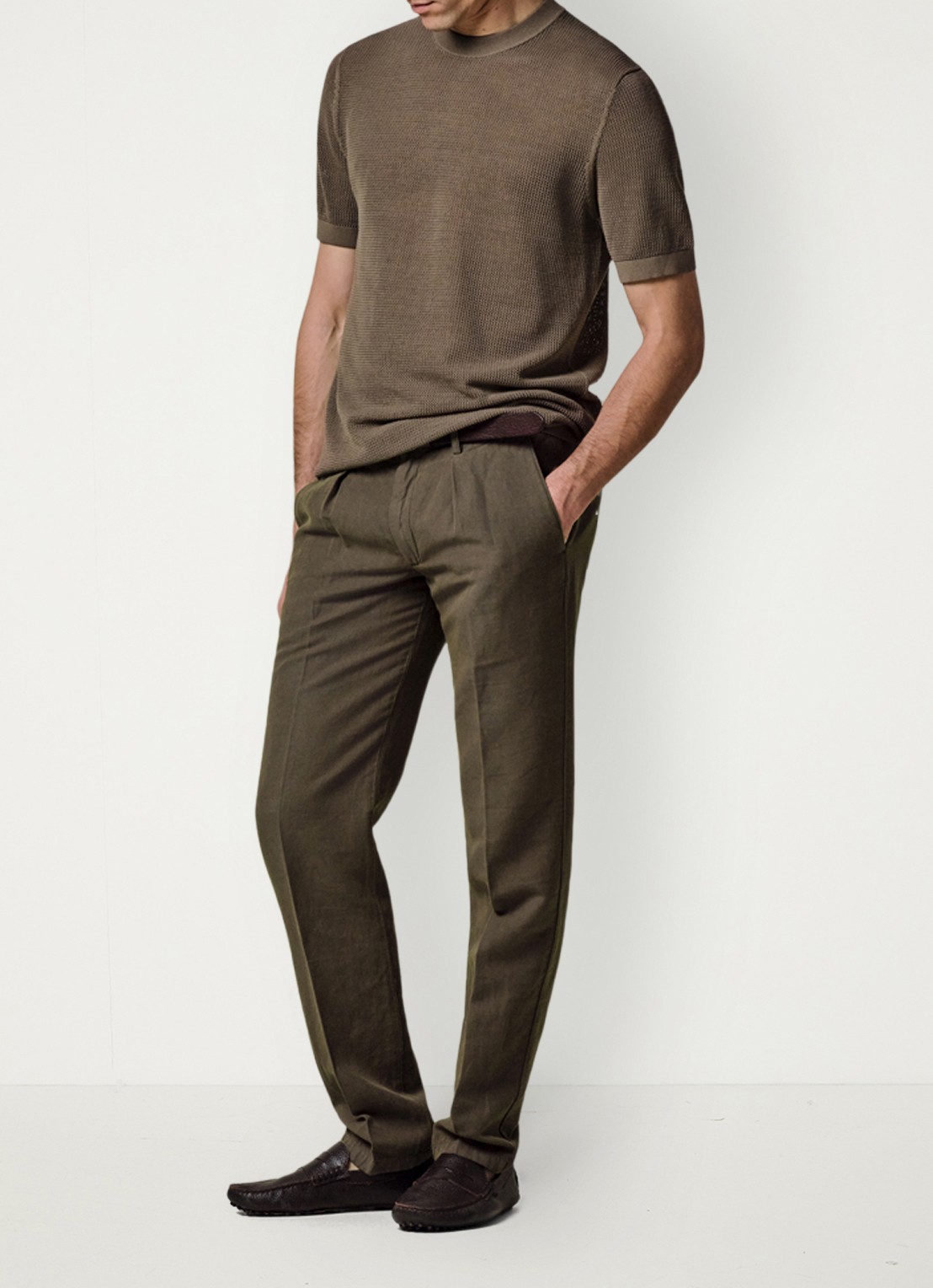 Profuomo Straight fit chino katoen linen blend - voorkant 5 groen