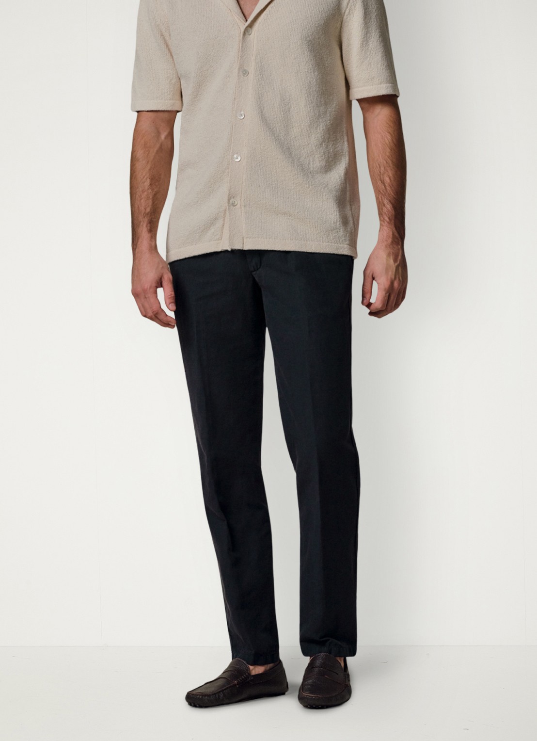 Profuomo Straight fit chino katoen linen blend - detail blauw
