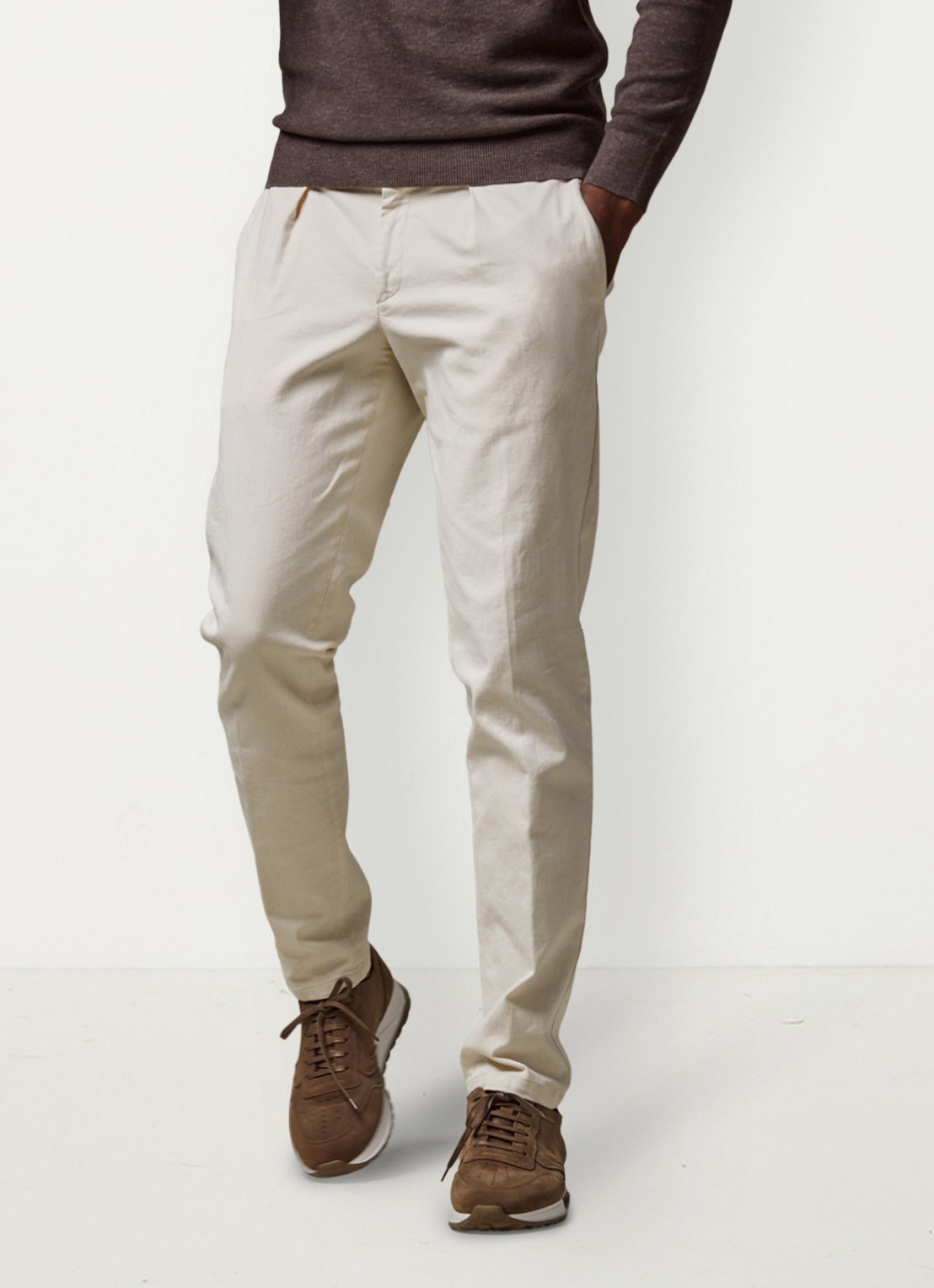 Profuomo Straight fit chino met steekzakken - detail 3 gebroken wit