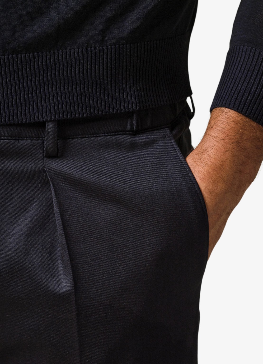 Profuomo Straight fit chino van wol - detail 4 donkerblauw