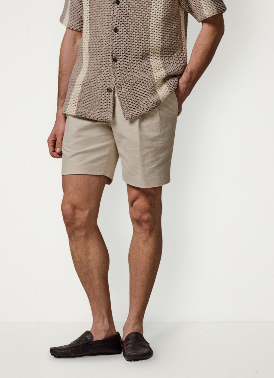 Profuomo Straight fit korte broek in linnenblend - detail 4 wit