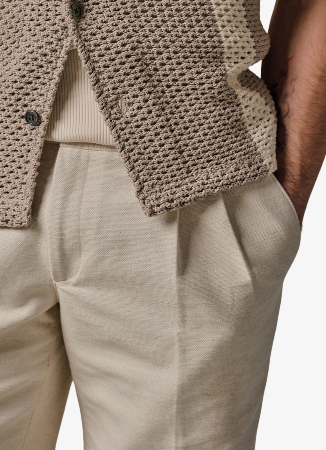 Profuomo Straight fit korte broek in linnenblend - detail 5 wit