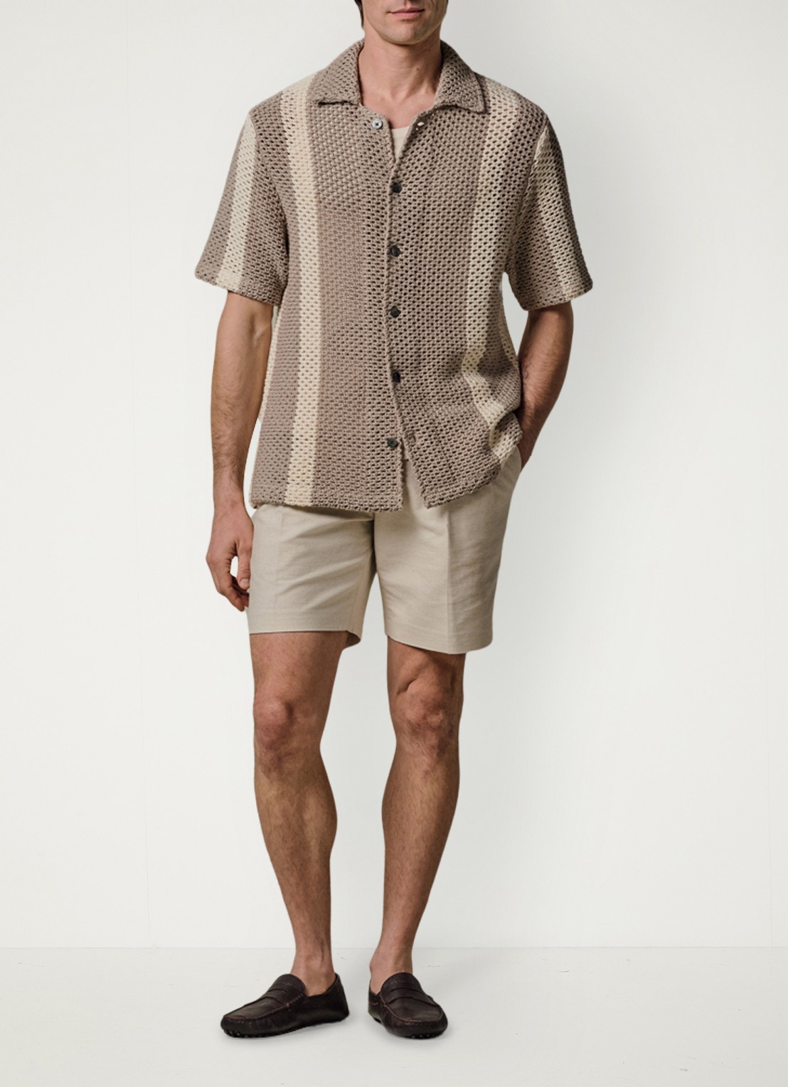 Profuomo Straight fit korte broek in linnenblend - voorkant 2 wit