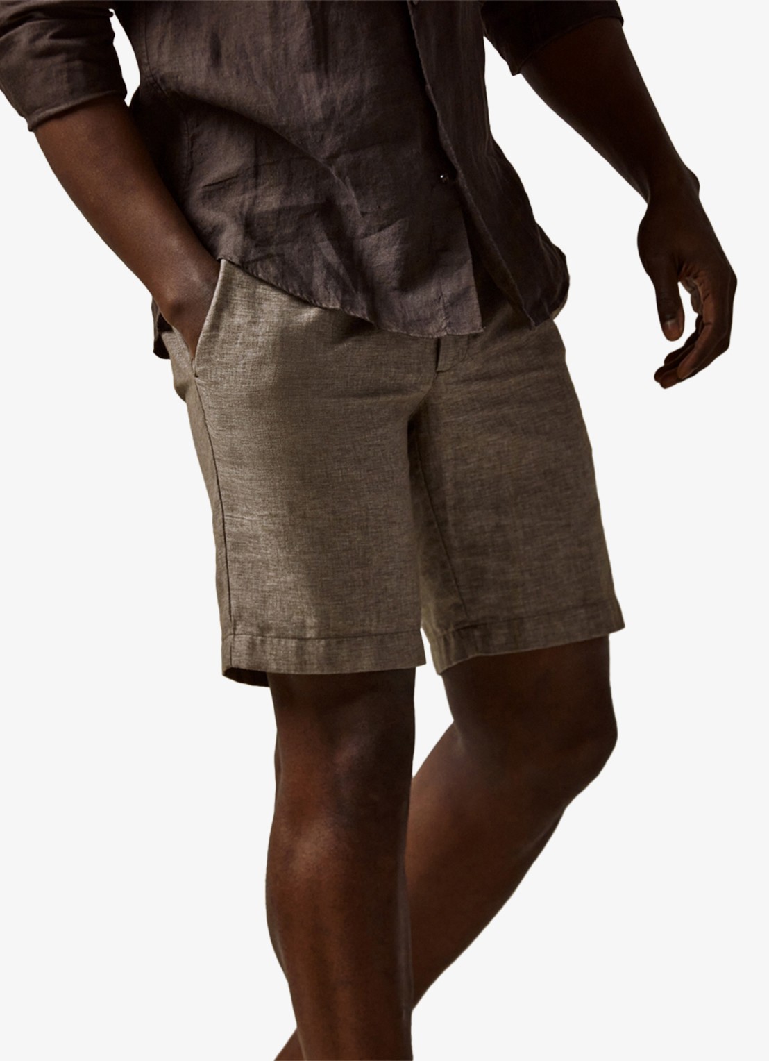 Profuomo Straight fit korte broek in linnenblend - detail bruin