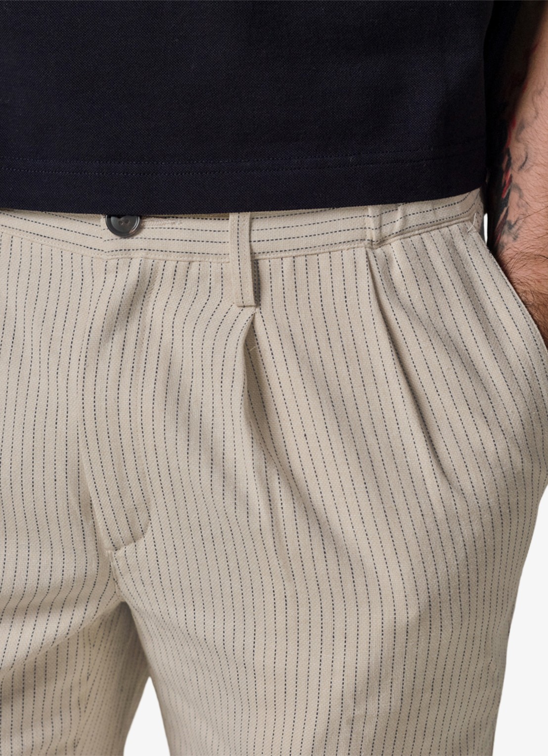 Profuomo Straight fit korte broek in linnenblend - detail 2 gebroken wit