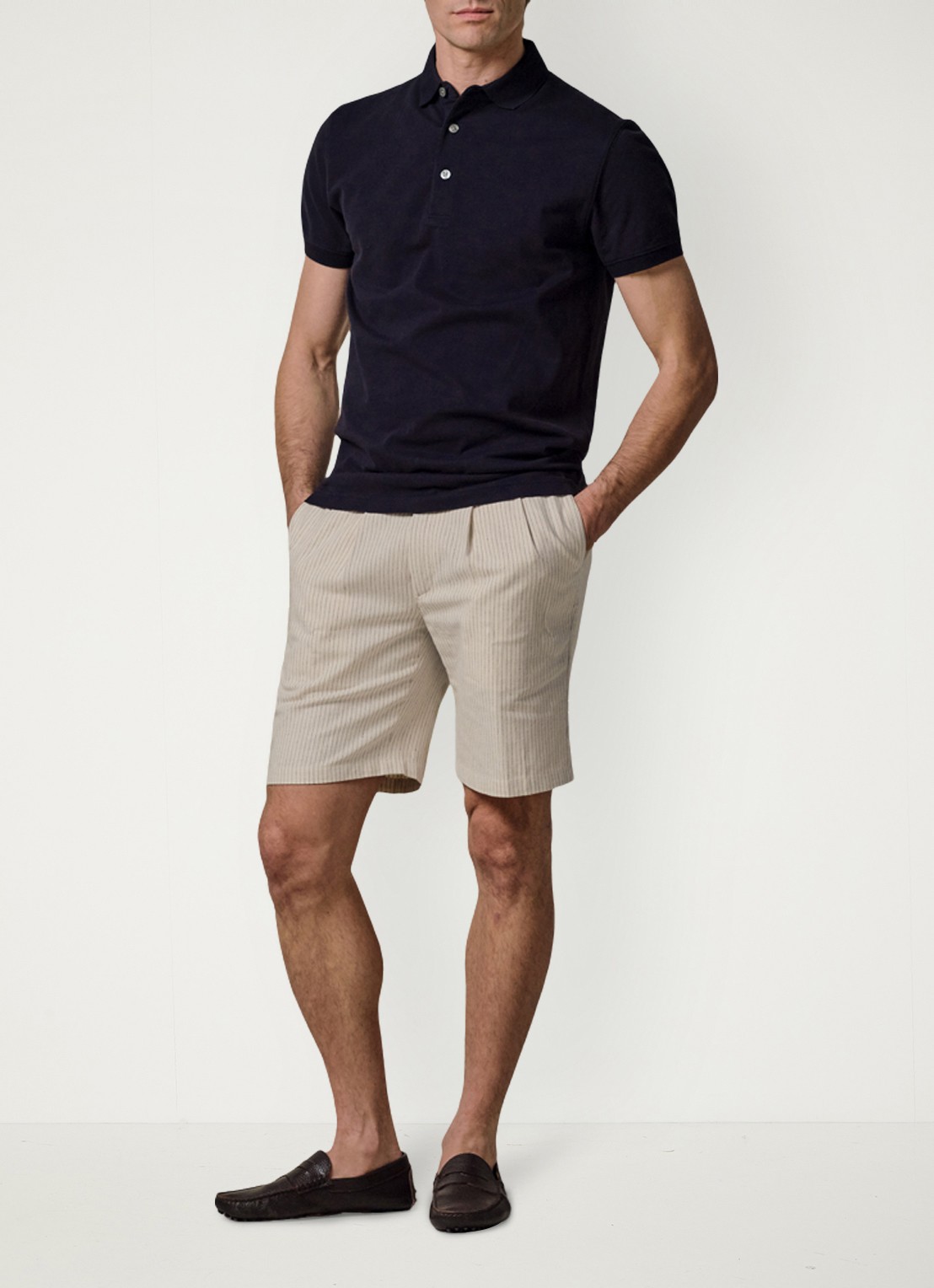 Profuomo Straight fit korte broek in linnenblend - voorkant 5 gebroken wit