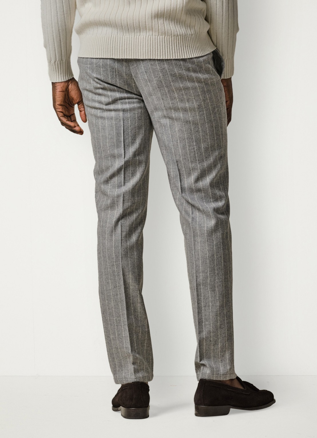 Profuomo Straight fit pantalon in scheerwolblend met streepprint - achterkant 6 grijsmele