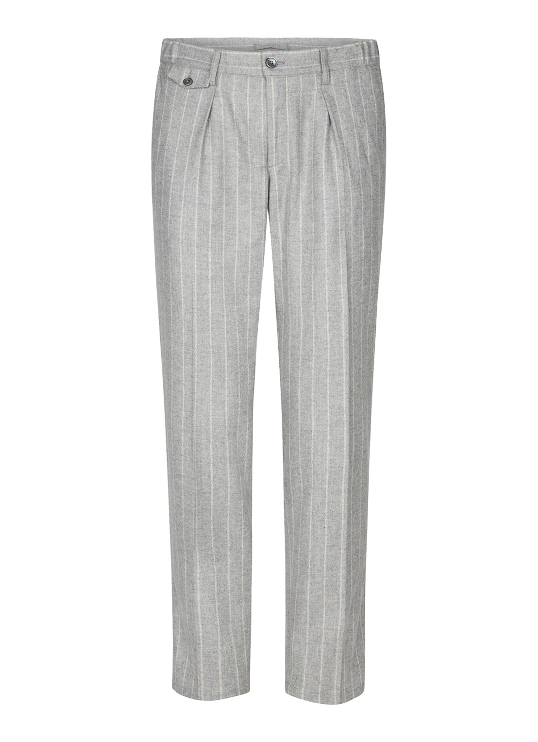 Profuomo Straight fit pantalon in scheerwolblend met streepprint - voorkant 4 grijsmele