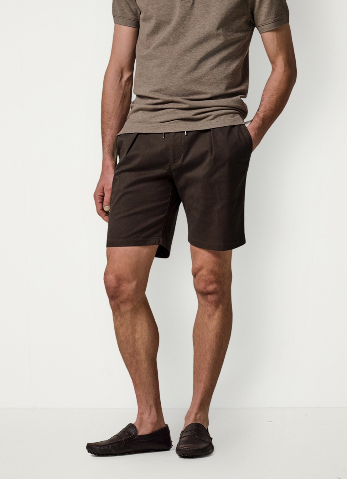 Profuomo Straight fit short met stretch - detail donkerbruin