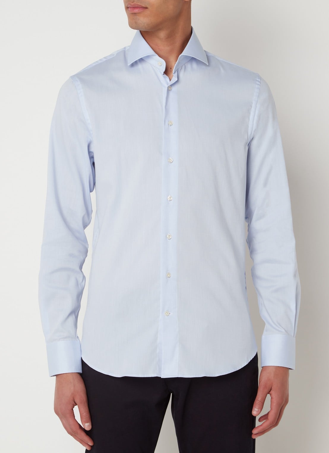 Profuomo Strijkvrij slim fit overhemd met cut away kraag - detail 2 lichtblauw