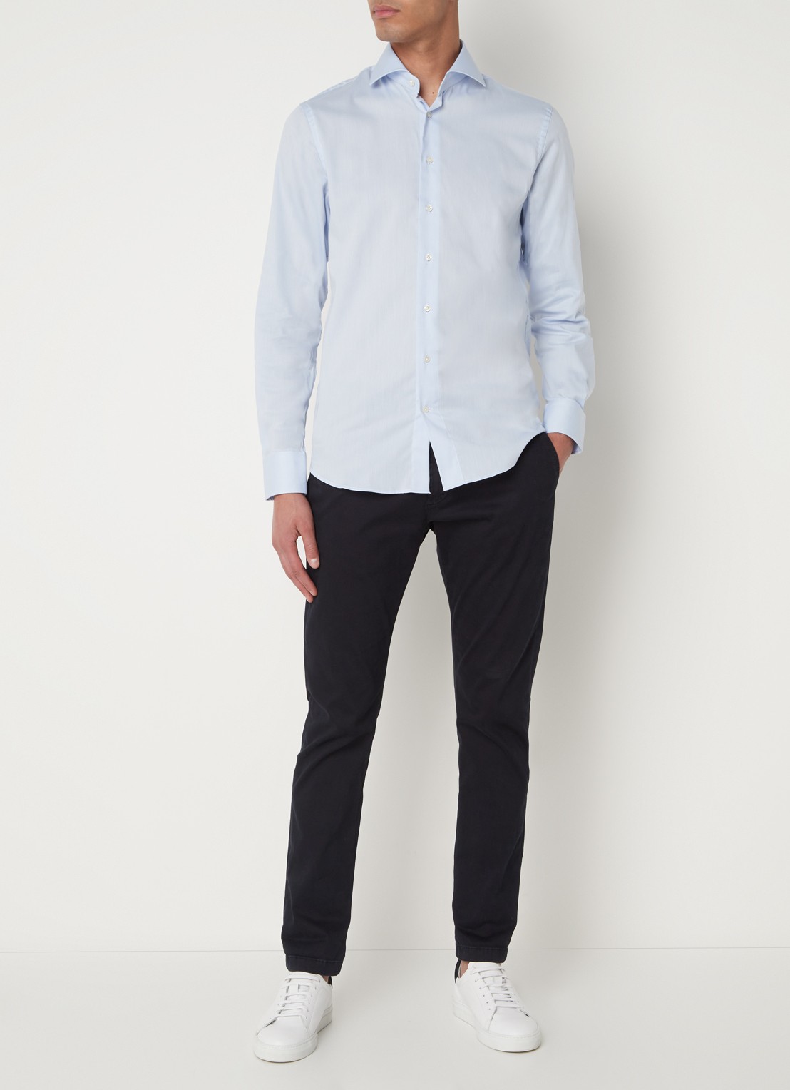 Profuomo Strijkvrij slim fit overhemd met cut away kraag - voorkant 5 lichtblauw