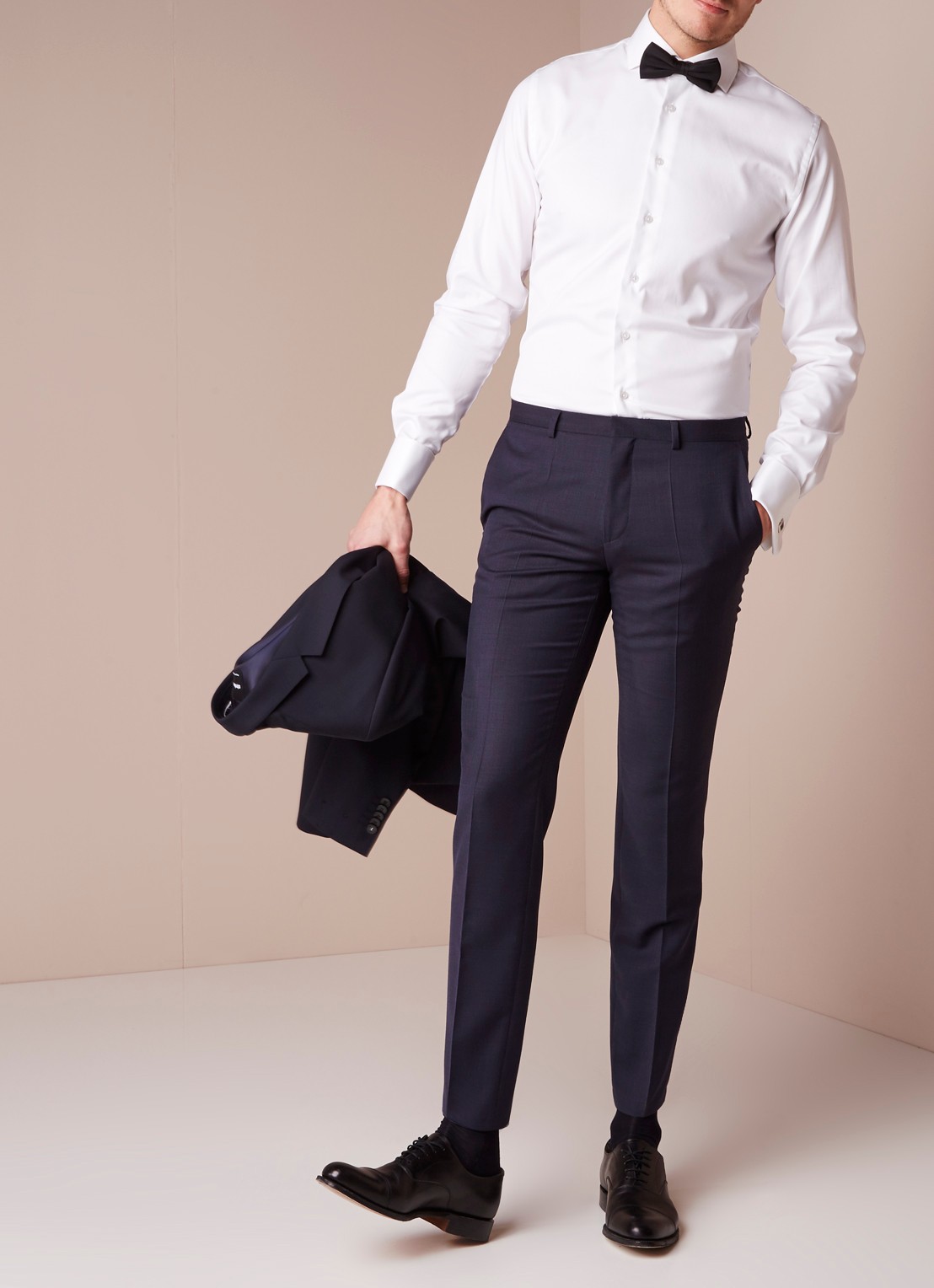 Profuomo Strijkvrij slim fit overhemd met dubbele manchet - voorkant 3 wit