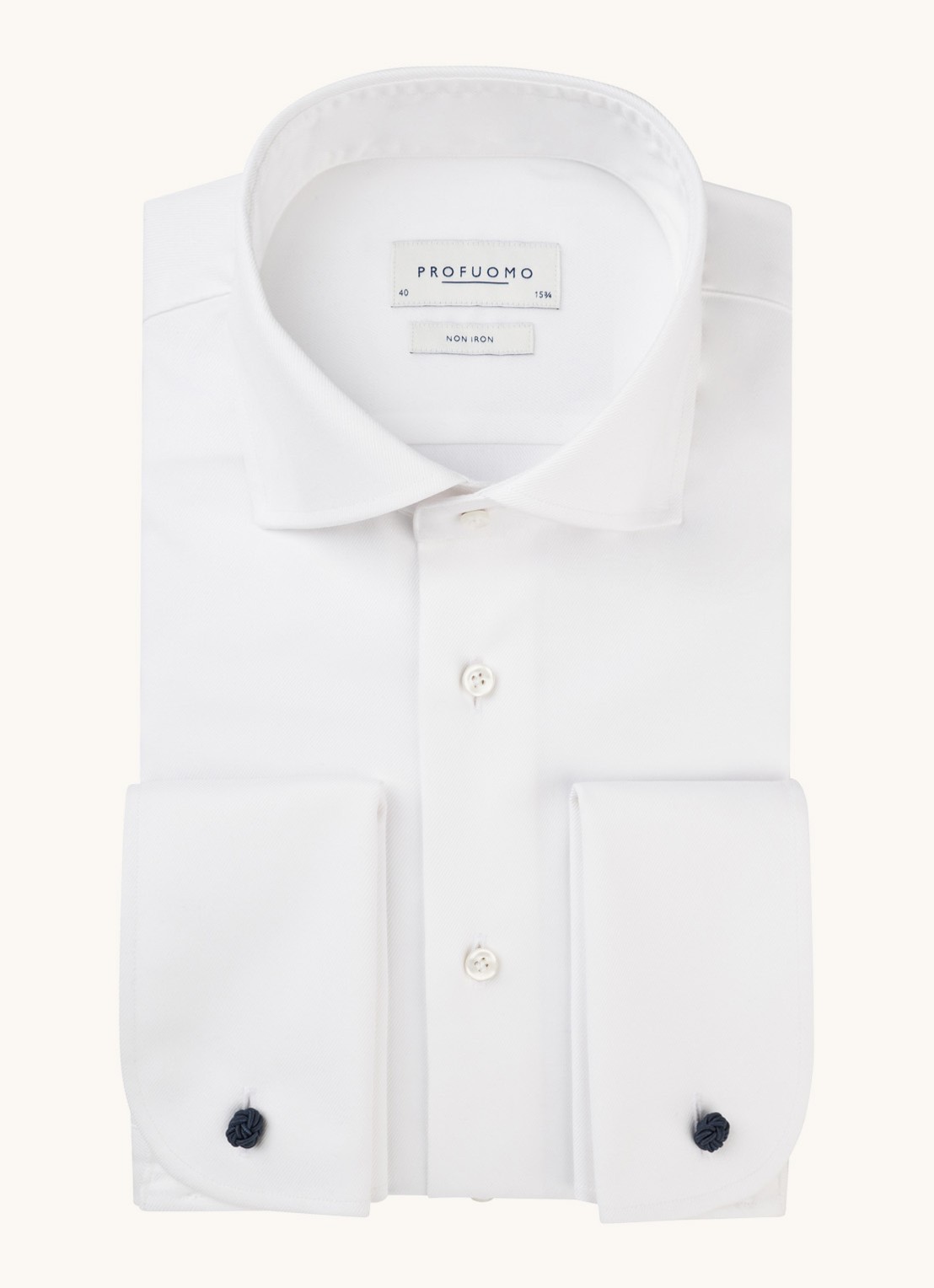 Profuomo Strijkvrij slim fit overhemd met dubbele manchet - voorkant 4 wit