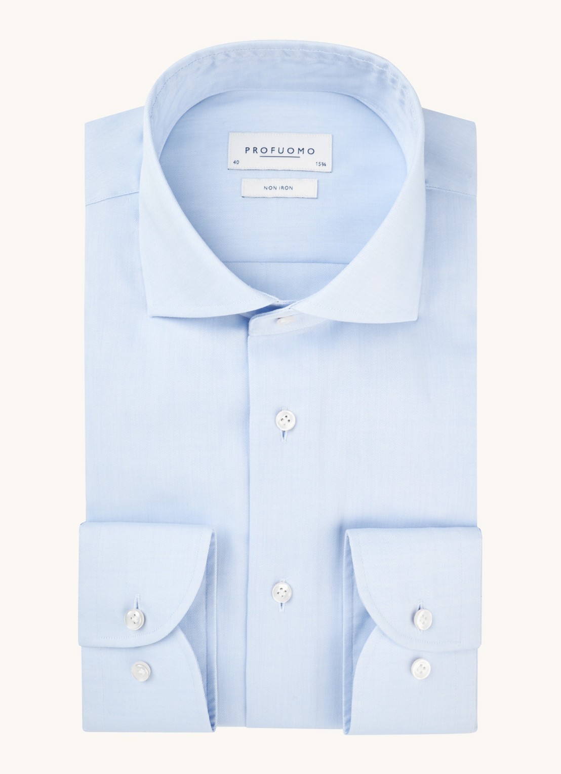 Profuomo Strijkvrij slim fit overhemd met extra lange mouw - voorkant 3 lichtblauw