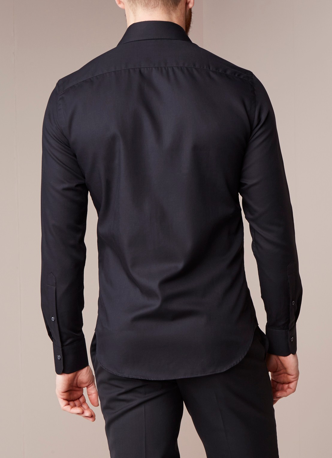 Profuomo Strijkvrij slim fit overhemd met wide spread-kraag - achterkant 5 zwart