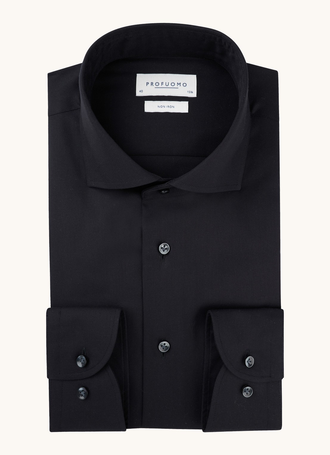 Profuomo Strijkvrij slim fit overhemd met wide spread-kraag - voorkant 2 zwart