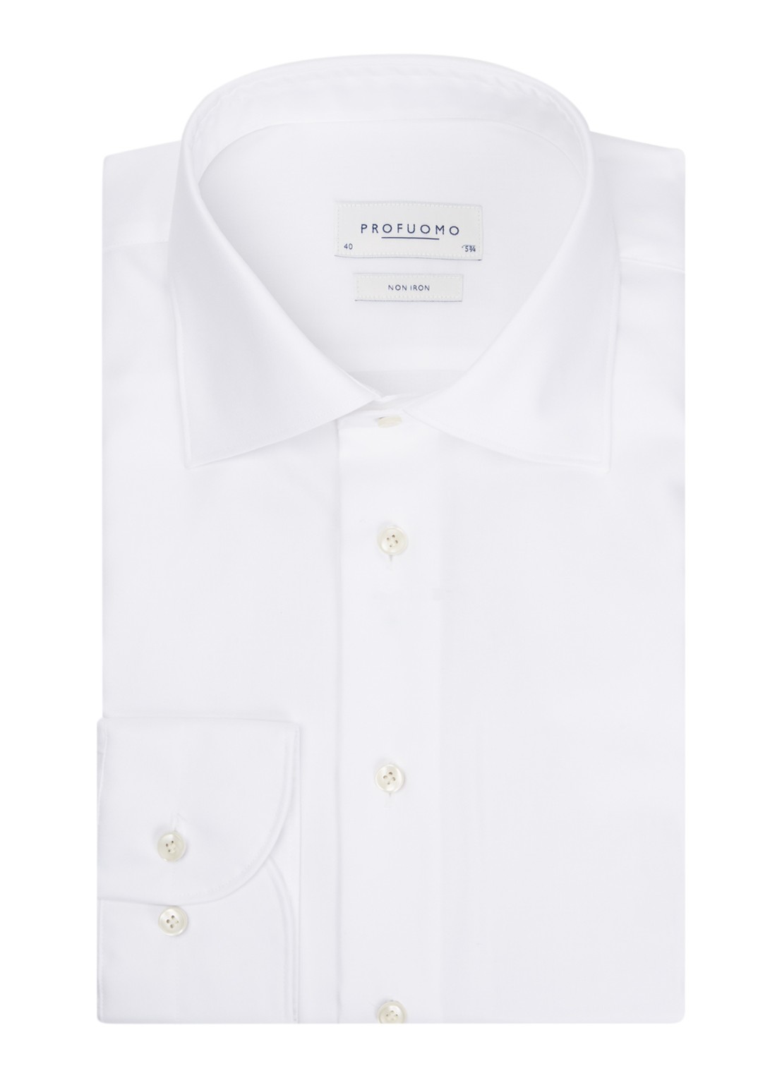 Profuomo Strijkvrij slim fit overhemd met widespread kraag - voorkant wit