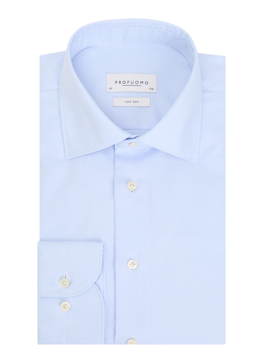 Profuomo Strijkvrij slim fit overhemd met widespread kraag - voorkant 2 lichtblauw
