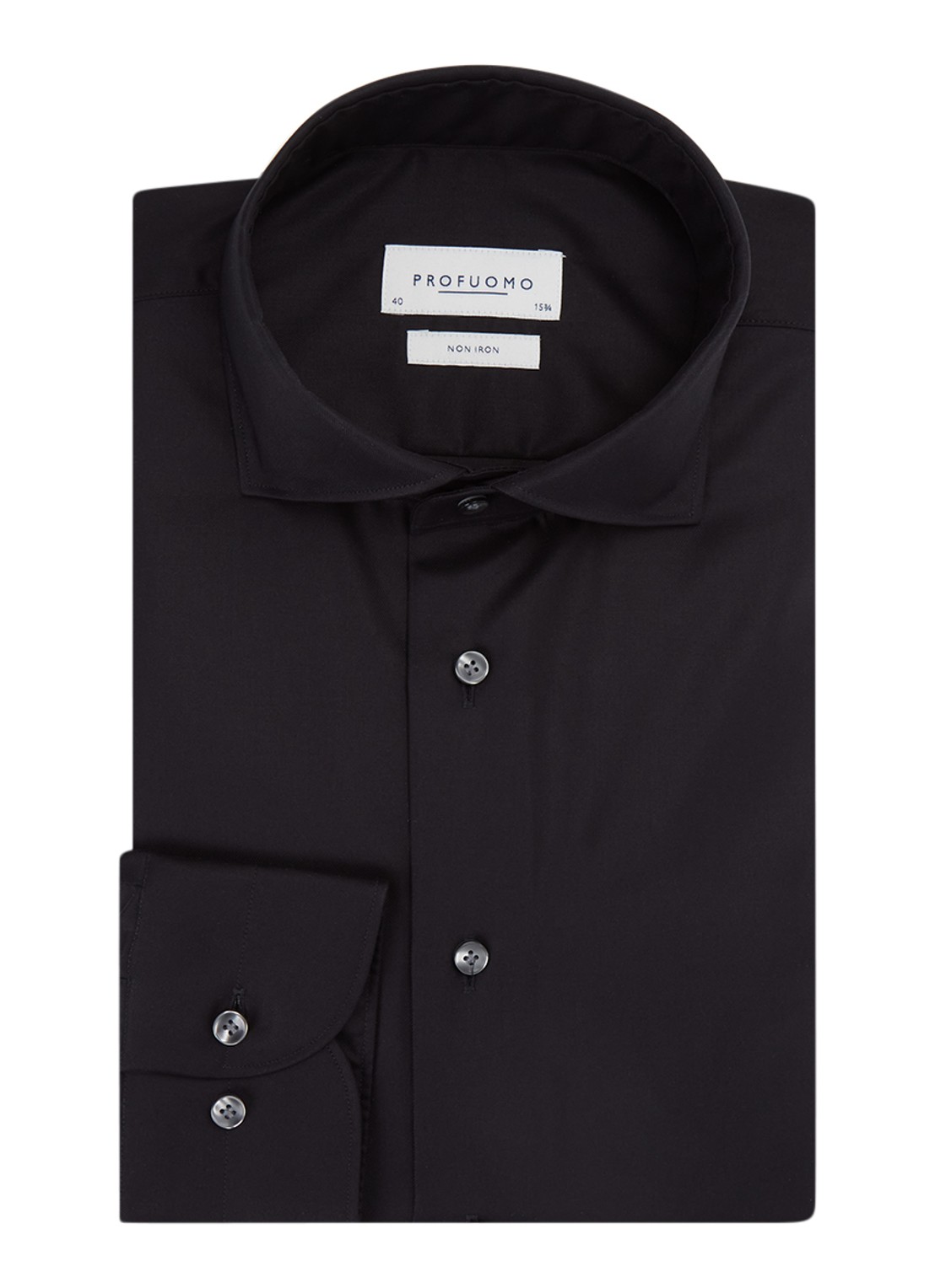 Profuomo Strijkvrij slim fit overhemd - voorkant 4 zwart