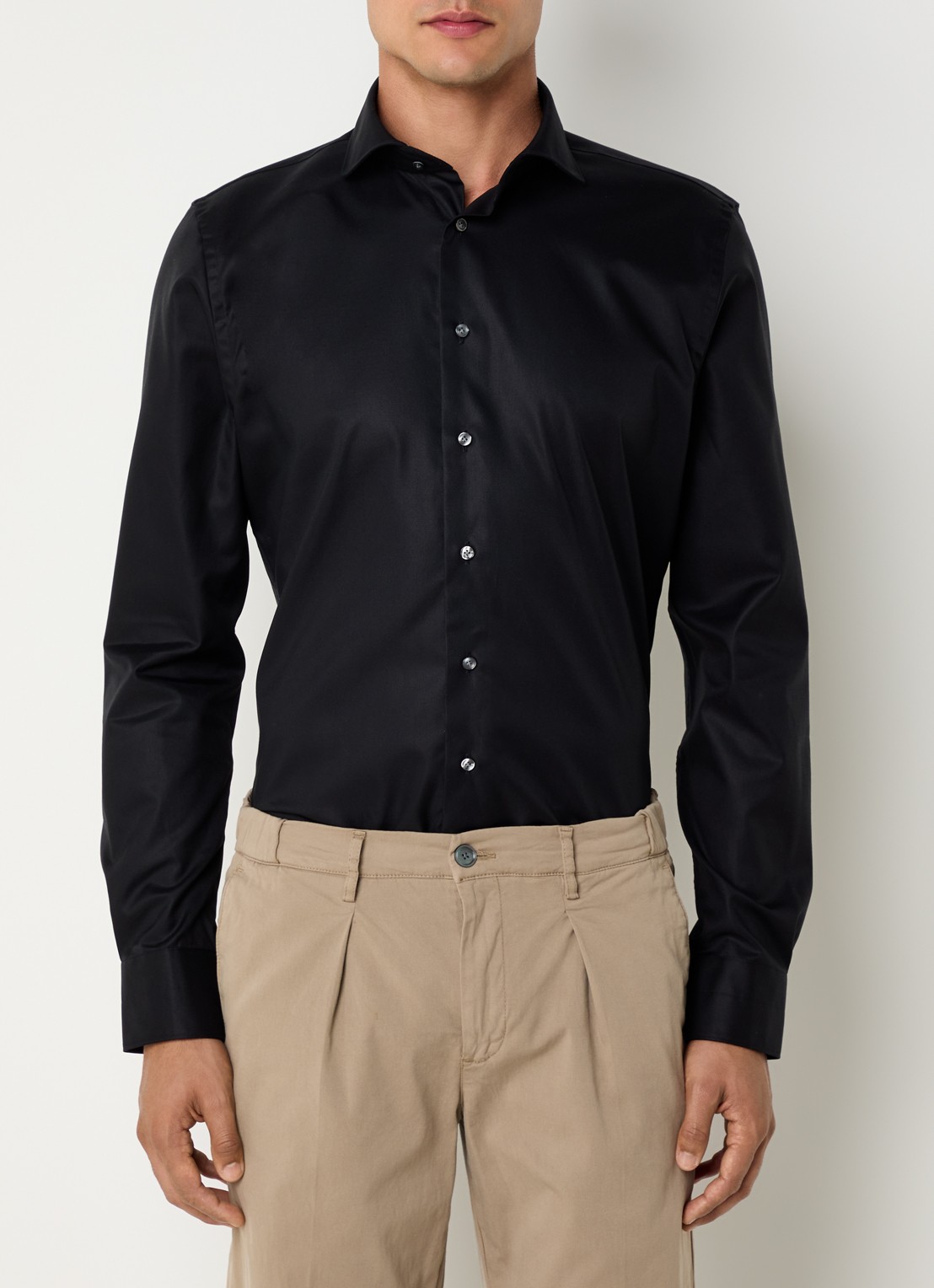 Profuomo Strijkvrij slim fit overhemd - detail zwart
