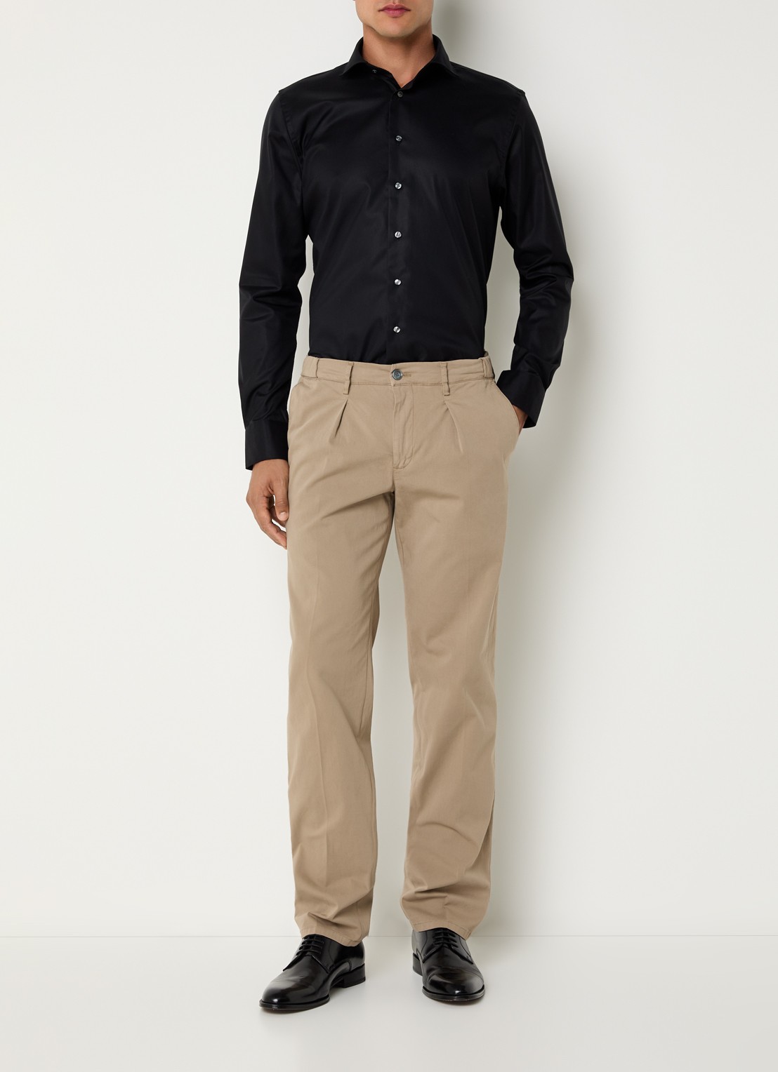 Profuomo Strijkvrij slim fit overhemd - voorkant 5 zwart
