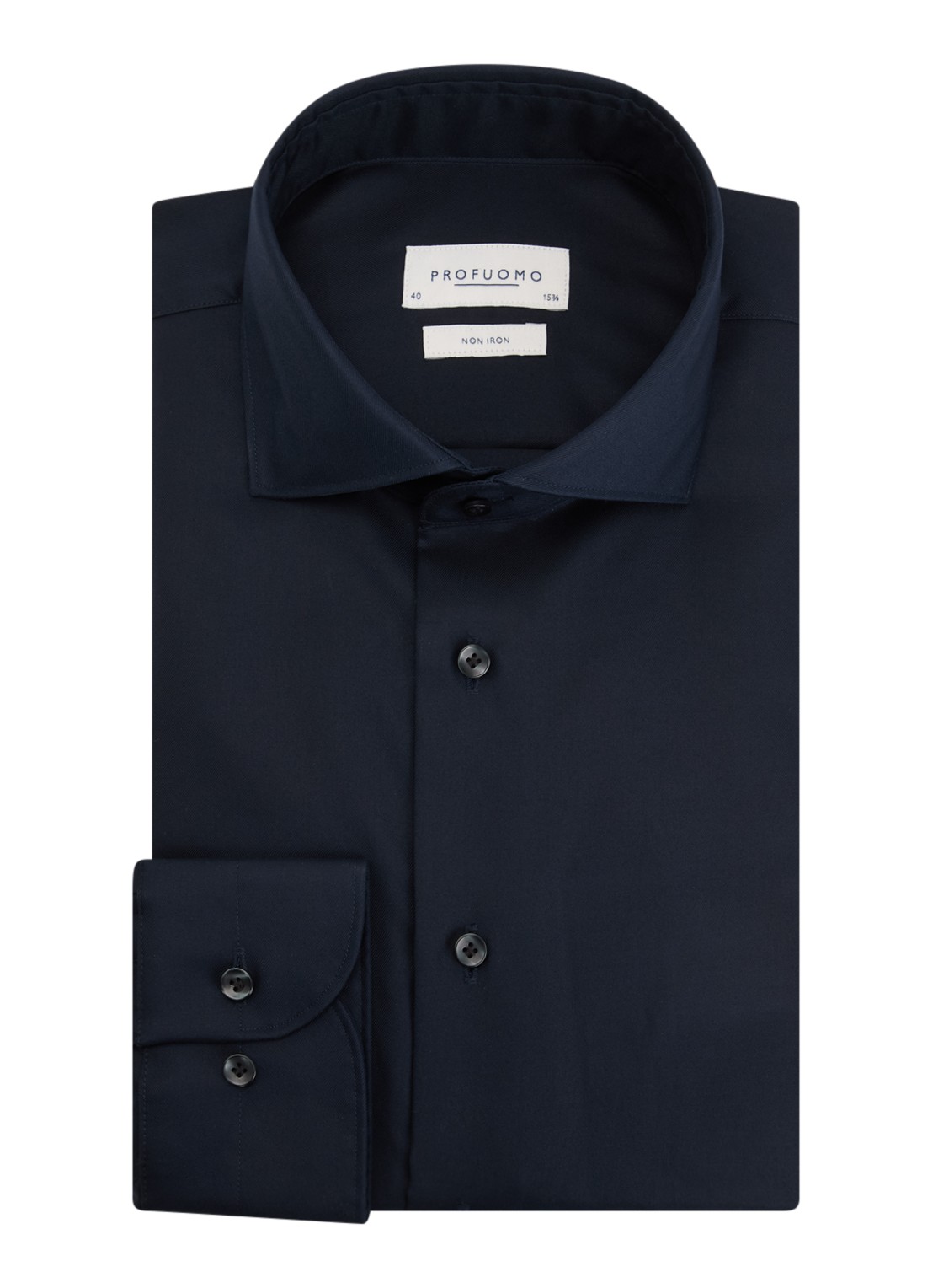 Profuomo Strijkvrij slim fit overhemd - voorkant 2 donkerblauw