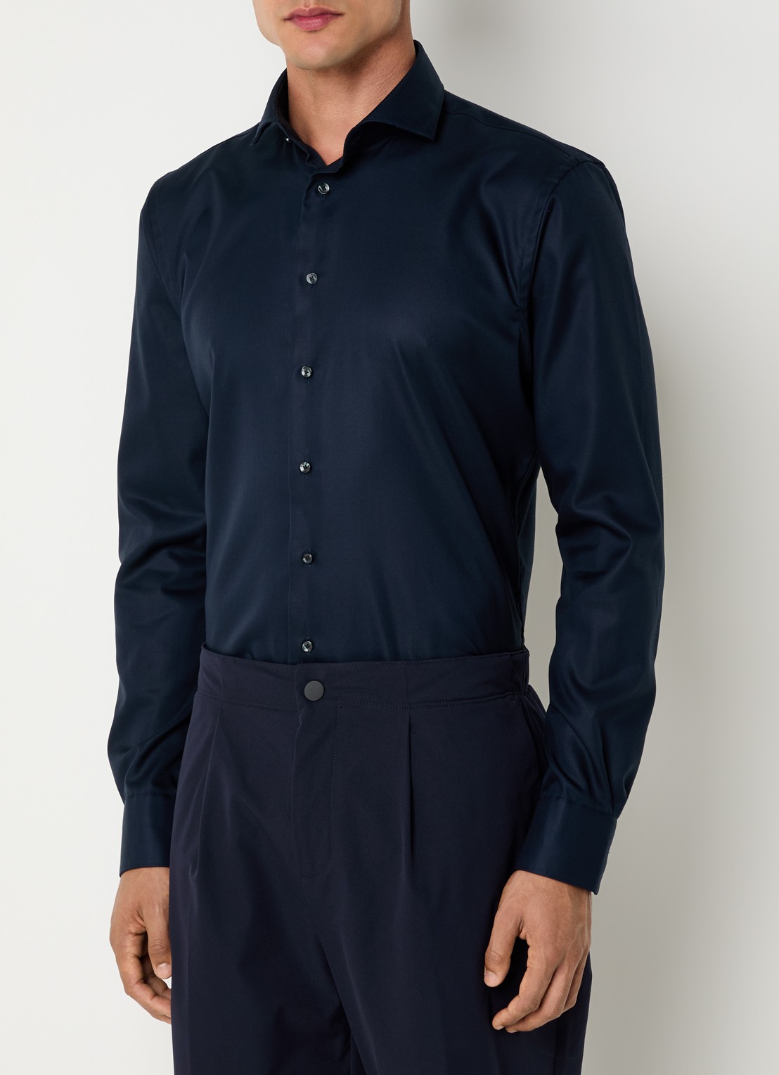 Profuomo Strijkvrij slim fit overhemd - detail 4 donkerblauw