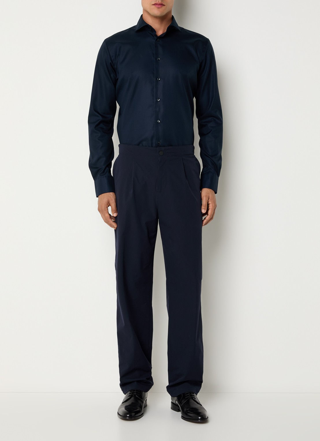 Profuomo Strijkvrij slim fit overhemd - voorkant 3 donkerblauw