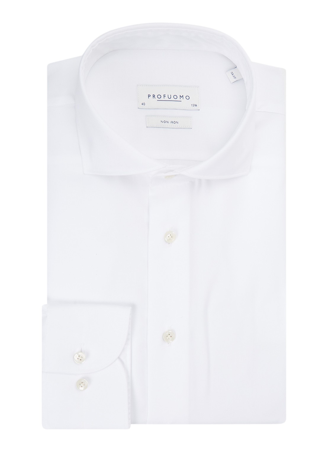 Profuomo Strijkvrij slim fit overhemd - voorkant 4 wit