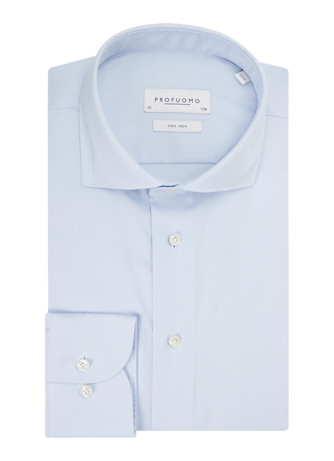 Profuomo Strijkvrij slim fit overhemd - voorkant 4 lichtblauw