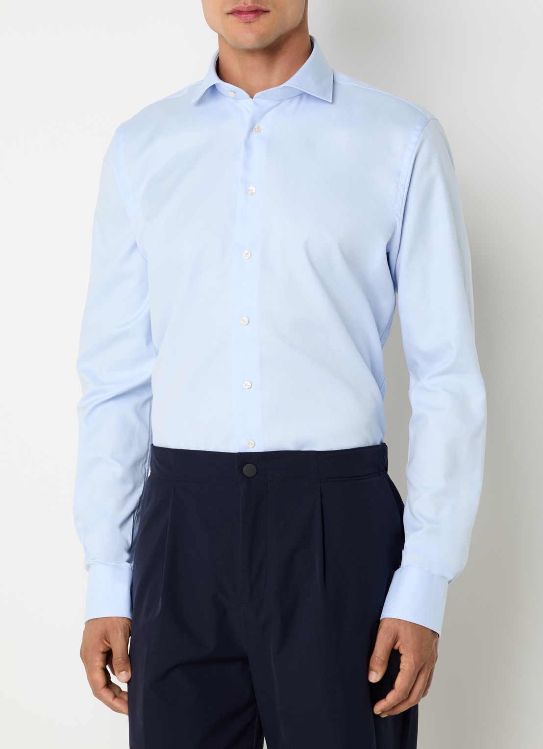 Profuomo Strijkvrij slim fit overhemd - detail lichtblauw