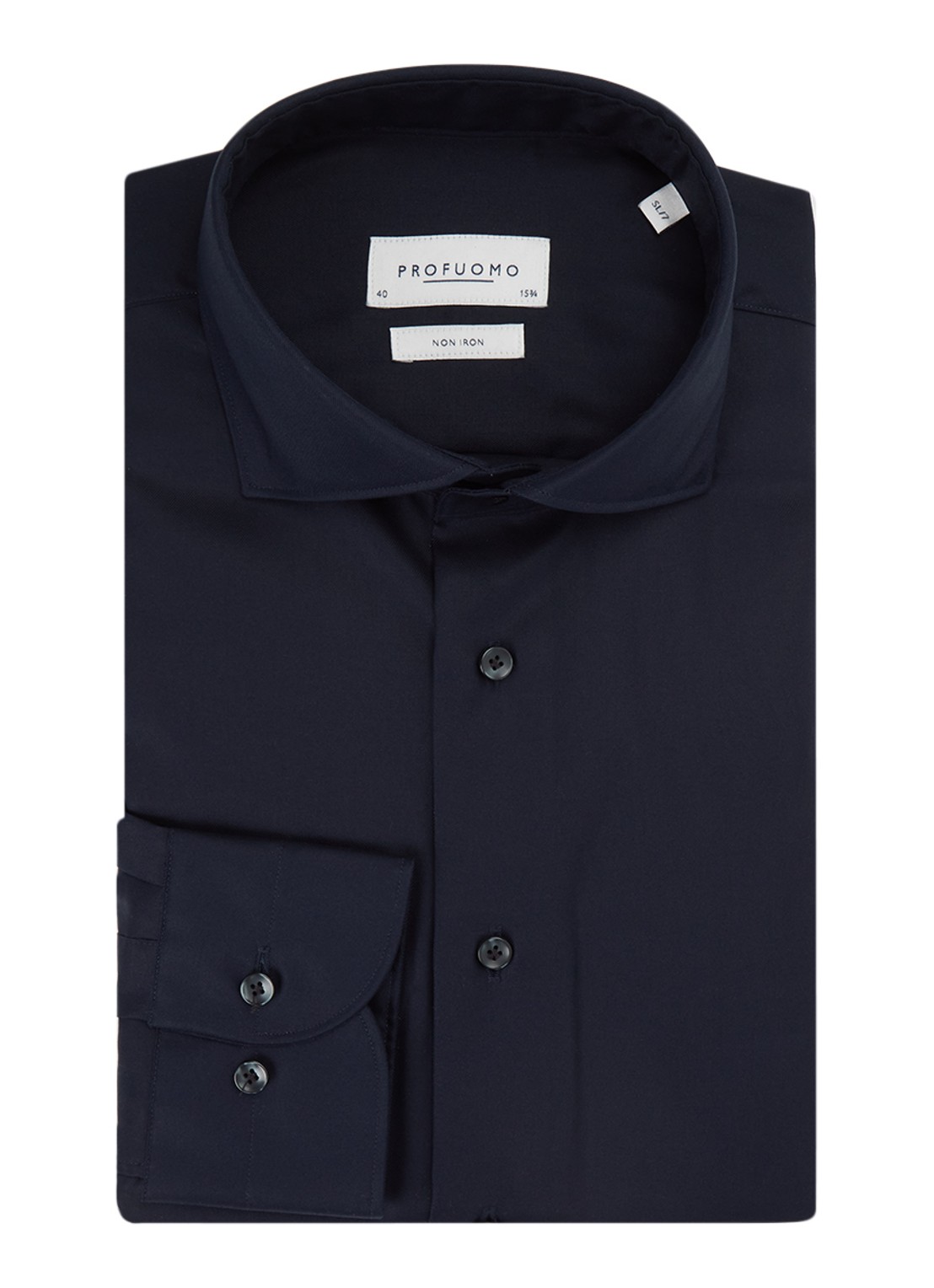 Profuomo Strijkvrij slim fit overhemd - voorkant 2 donkerblauw