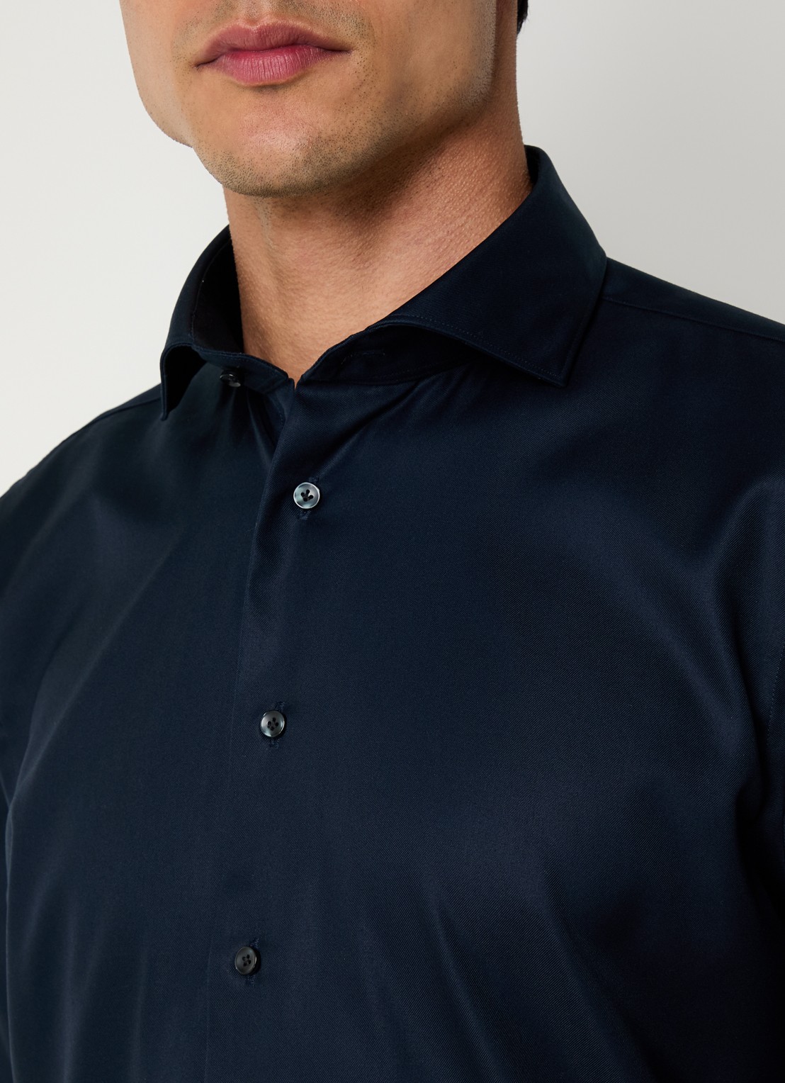Profuomo Strijkvrij slim fit overhemd - detail 5 donkerblauw