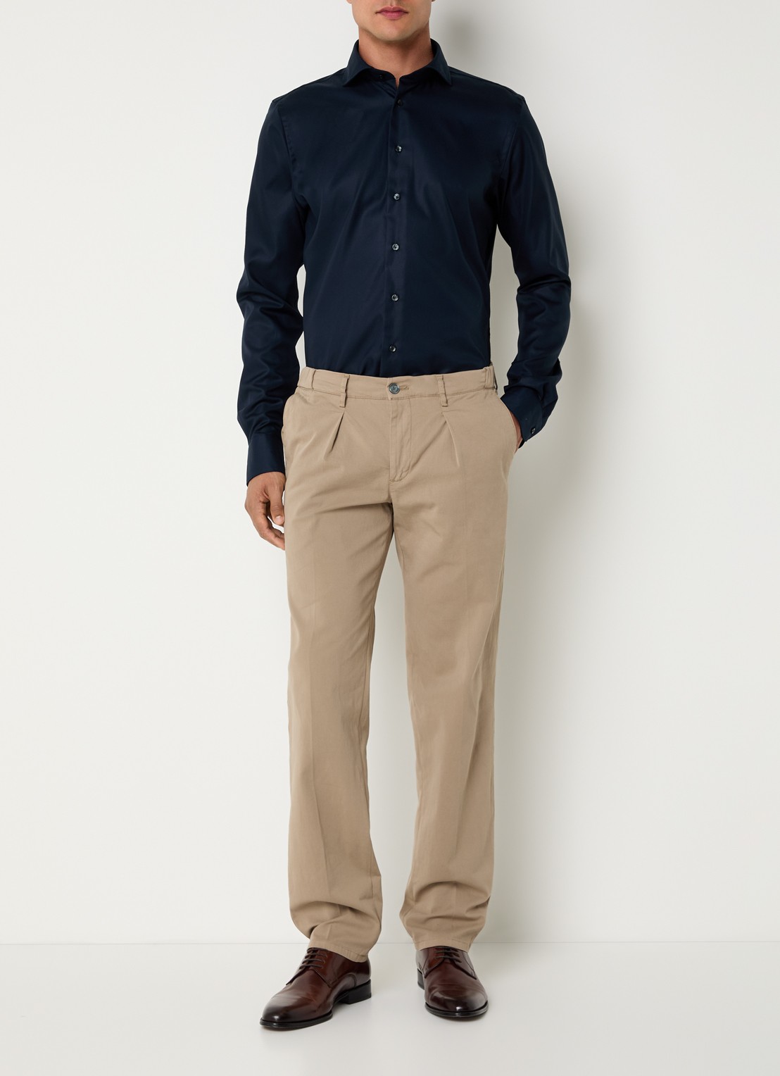 Profuomo Strijkvrij slim fit overhemd - voorkant 3 donkerblauw