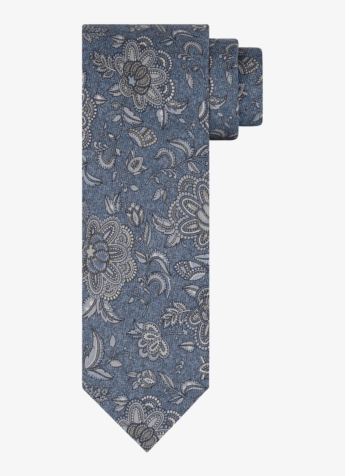 Profuomo Stropdas van zijde met bloemenprint - voorkant blauw